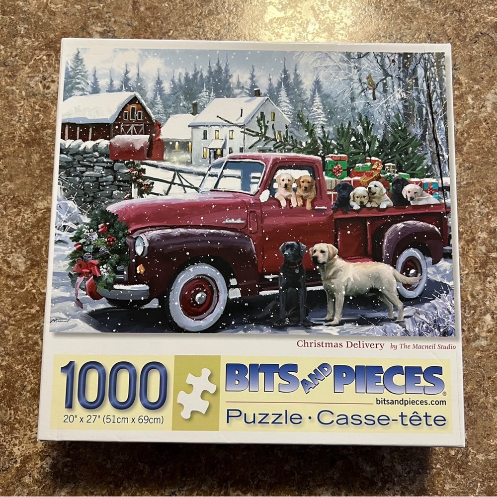 1000 Piece Puzzle Christmas Dogs in Truck